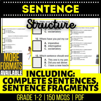 Preview of Sentence Structure Worksheets | Fragments Subjects Types Punctuation Grade K-1-2