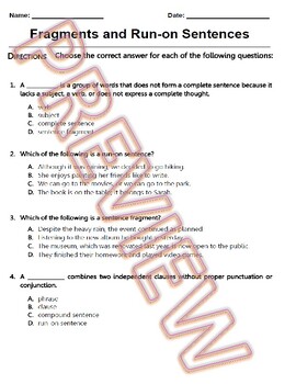 Preview of Sentence Structure Worksheets: Sentence Fragments, Phrases, Clauses. ELA W.Docs