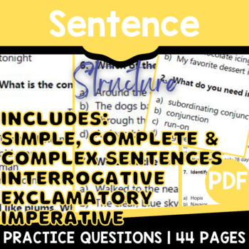 Preview of Sentence Structure Worksheets Simple Compound Complex Complete and Fragments