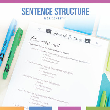Preview of Sentence Structure Worksheets: Simple, Compound, Complex, & Compound-Complex