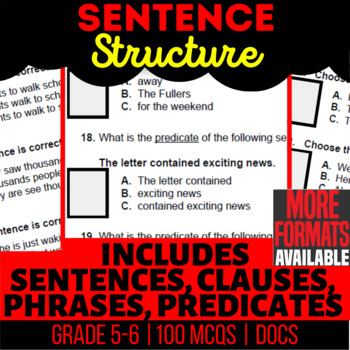 Preview of Sentence Structure Worksheets Types of Sentences Clauses Phrases and Predicates