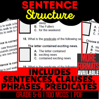 Preview of Sentence Structure Worksheets | Types of Sentences Clauses Phrases Predicates