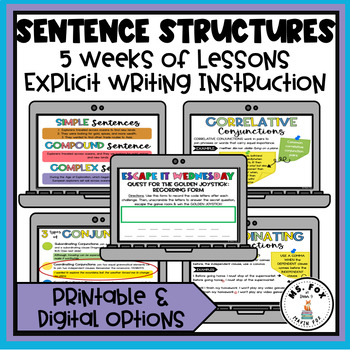 Preview of Sentence Structure Writing Activity: Clauses, Conjunctions, & Types of Sentences