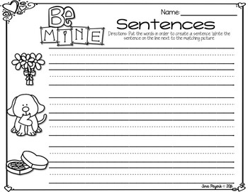 Sentence Task Cards: Valentine Theme by Tina Peyerk | TpT