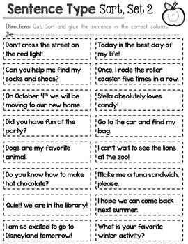 Sentence Type Sort Worksheet BUNDLE Distance Learning by Rock Paper