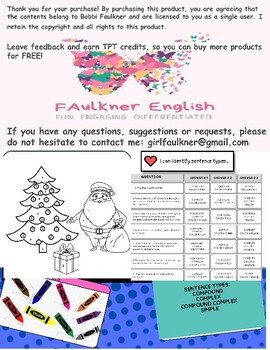 Preview of Sentence Types Color by Number CHRISTMAS FUN test prep compound complex
