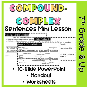 Sentence Types Mini Lesson, Compound-Complex Sentences, 7th Grade & up