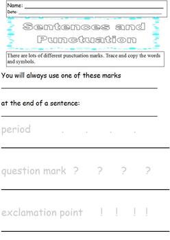 Preview of Sentence Types & Punctuation Packet; Differentiated Middle School Special Ed