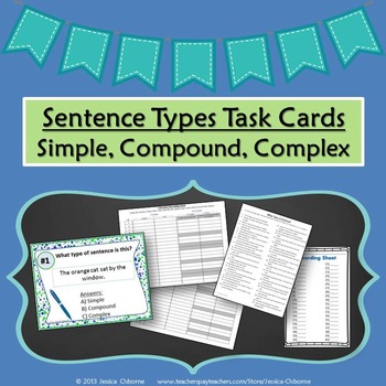 Preview of Sentence Structure Task Cards: Simple, Compound, Complex Sentence Types
