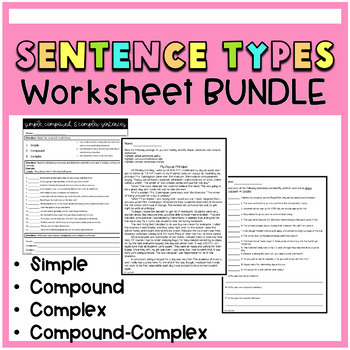 Preview of Sentence Types Worksheet BUNDLE - Printable Worksheets