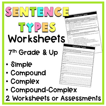 Sentence Types Worksheets, Compound, Complex, & Compound-Complex