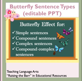 Preview of Sentence Types using Butterflies (simple, compound, complex, c-c)(editable ppt)