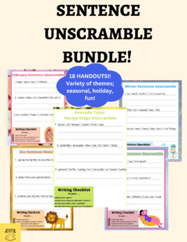 Preview of Sentence Unscramble Bundle DISCOUNT: 18 Themed Mental Flexibility Worksheets
