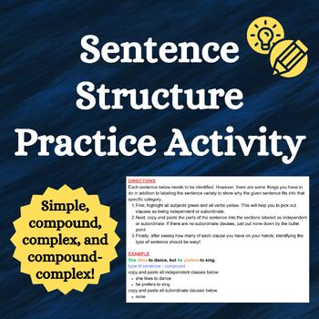 Preview of Sentence Variety Practice Activity (answer key included!)