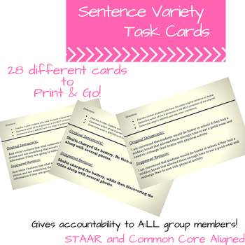 Preview of Sentence Variety Task Cards- EOC Readiness Standard