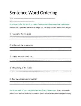 Preview of Sentence Word Ordering for Spoken and Written Grammar - Distance Learning