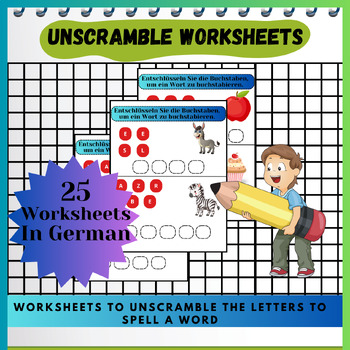 Preview of Sentence Worksheets :Unscramble the letters to spell a word,Reading In German