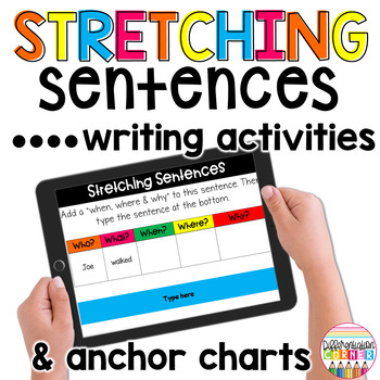 Preview of Sentence Writing Activities Digital ELA Google Slides Stretching Sentences
