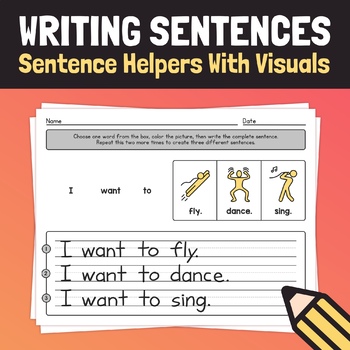 Preview of Sentence Writing Activity | Nouns & Verbs, Simple Sentence Helpers with Visuals