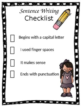 Sentence Writing Checklist by Lisa DiMaggio | TPT