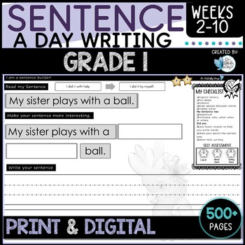 Preview of Sentence Writing Grade 1 Weeks 2 to 10