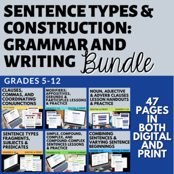 Preview of Sentence Writing & Grammar Practice No-Prep BUNDLE - 47 Pages, Print & Digital