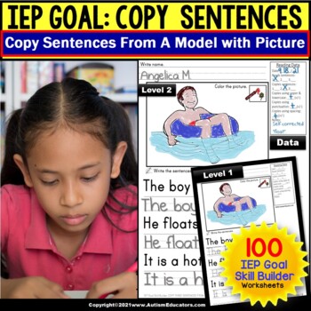 Preview of Sentence Writing | IEP Goal Skill Builder Fine Motor Skills TRACE COPY and WRITE