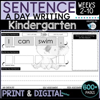 Preview of Sentence Writing Kindergarten Weeks 2 to 10