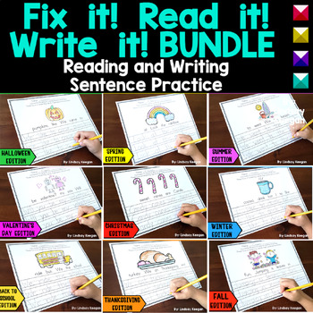 Preview of Sentence Writing Practice Worksheets for Kindergarten and First Grade BUNDLE