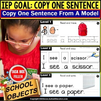 Preview of Copy a Sentence | Trace-Copy-Write for Fine Motor Skills TASK BOX FILLER |School