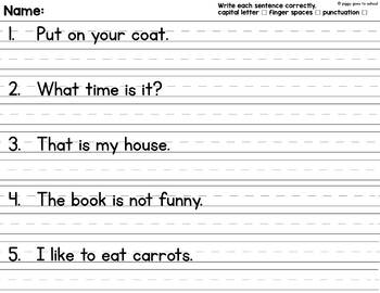 Sentence Writing Worksheets | Copy Sentences | Kindergarten * SALE