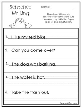 Kindergarten Writing Sentences Worksheets - Kindergarten