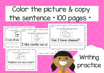 Preview of Sentence Writing Worksheets,  Color the Picture and Copy the sentence