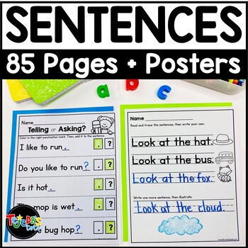 Preview of Sentence Writing and Structure Kindergarten 1st Grade Worksheets and Posters