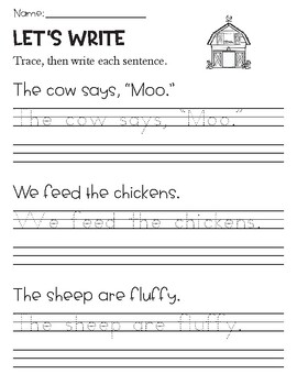 Sentence Writing and Tracing Handwriting Practice - Farm Theme | TPT