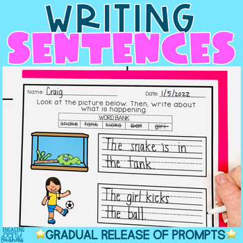 Preview of Sentence Writing for Kinder and First with Interactive Digital and Print Options