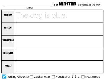 Preview of Sentence of the Day - writing practice worksheet - EDITABLE printable