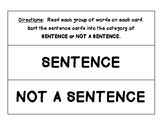 Sentence or Not Sorting Center - No Prep!  Language Arts /