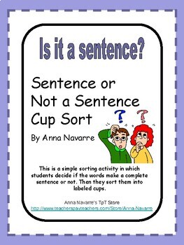 Preview of Sentence or Not a Sentence Cup Sort