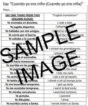 Preview of Sentence strips speaking writing prompts The imperfect tense in Spanish