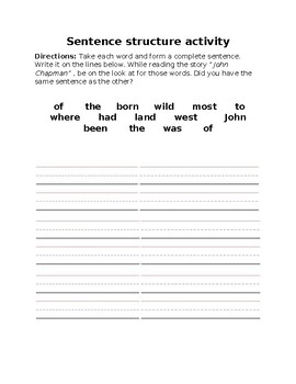 Preview of Sentence structure activity