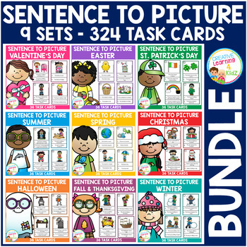 Preview of Sentence to Picture Match Task Cards Bundle