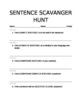 Preview of Sentence types scavanger hunt!