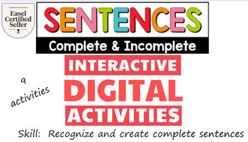 Preview of Sentences |Complete and Incomplete Sentences | Recognize and create