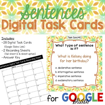 Preview of Sentences Digital Task Cards- Google Slides