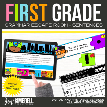 Preview of Sentences Escape Room Printable & Digital Activity 1st Grade