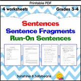 Sentence Fragments & Run-On Sentences - 4 worksheets - Gra