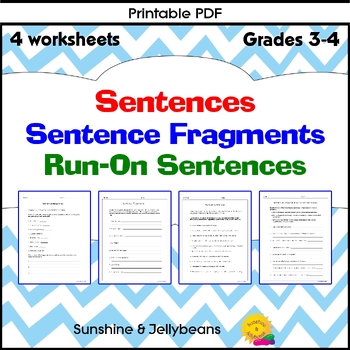 Preview of Sentence Fragments & Run-On Sentences - 4 worksheets - Grades 3-4 - CCSS