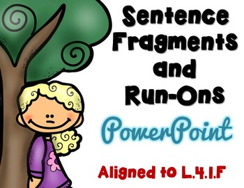 Preview of Sentences, Fragments and Run-Ons PowerPoint, Task Cards, Printables L.4.1.F