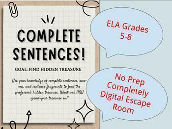 Preview of Sentences, Fragments, and Run-ons Digital NO PREP Escape Room